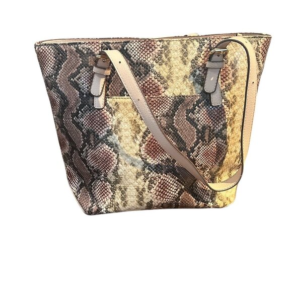 Anne‎ Klein Pink Beige Snakeskin Tote Purse Bag Vegan Leather Pockets Medium Sz - Picture 2 of 8
